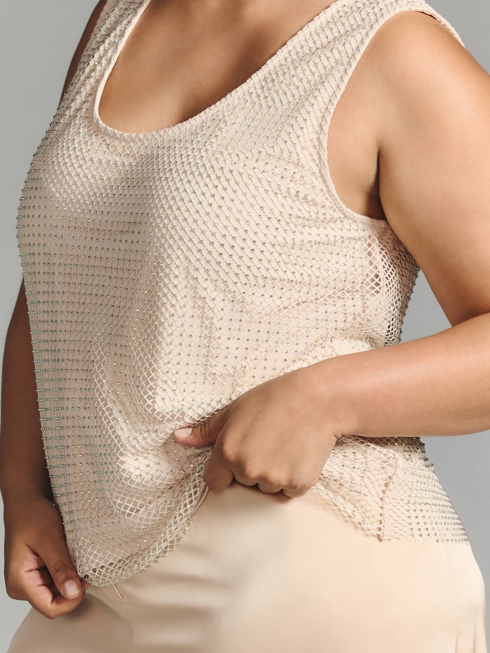 Sunday in Brooklyn Rhinestone Mesh Tank top Size L petite